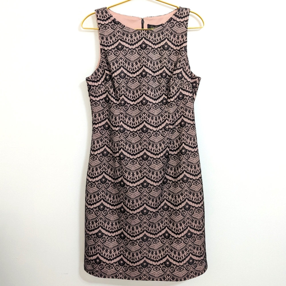 NWT Jessica Simpson Size 8 Black Lace Tan Sheath Midi Dress for‎ Cocktail Events
